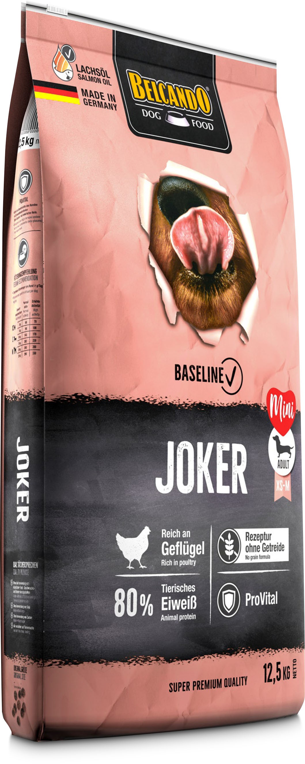 BELCANDO BASELINE JOKER GRAIN FREE για ενήλικους σκύλους μικρόσωμων και μεσαίων φυλών με κανονική ή έντονη δραστηριότητα, με πουλερικά 12,5kg